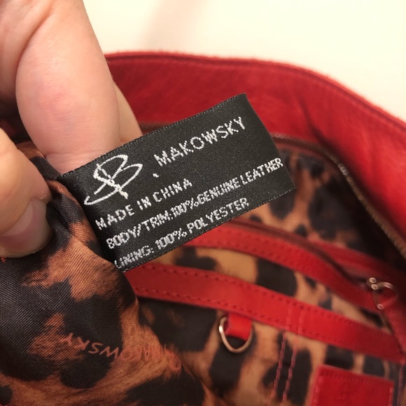B Makowsky Red Leather ZIP Closure Bag - Picture 6 of 16